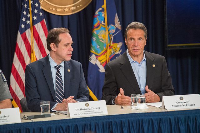 This is a photo of Andrew Cuomo and NY Health Commissioner Howard Zucker.